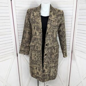 Vintage Newport News Floral Paisley Tapestry Topper‎ Coat Tan Black 16